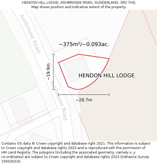 HENDON HILL LODGE, ASHBROOKE ROAD, SUNDERLAND, SR2 7HQ: Plot and title map