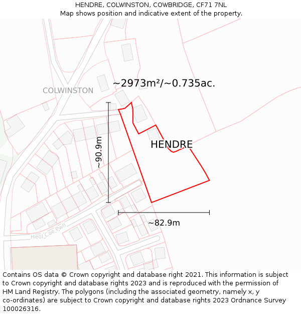 HENDRE, COLWINSTON, COWBRIDGE, CF71 7NL: Plot and title map