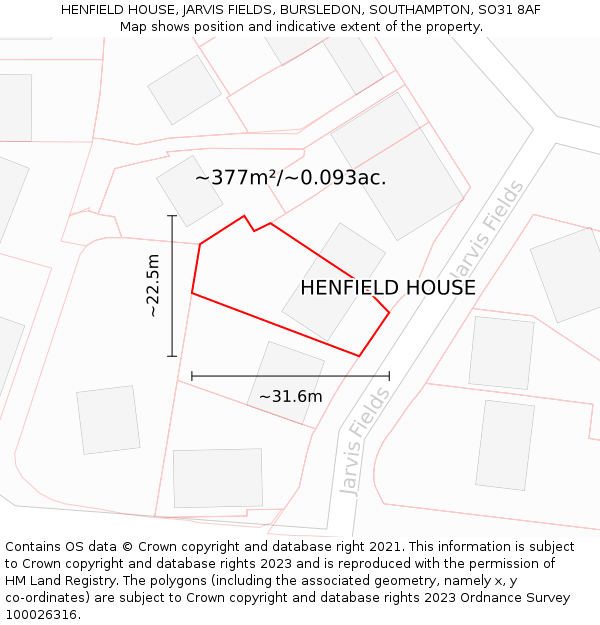 HENFIELD HOUSE, JARVIS FIELDS, BURSLEDON, SOUTHAMPTON, SO31 8AF: Plot and title map