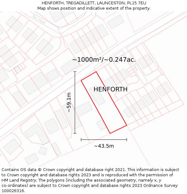 HENFORTH, TREGADILLETT, LAUNCESTON, PL15 7EU: Plot and title map