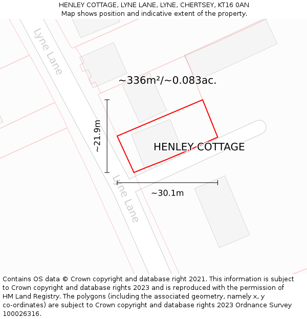 HENLEY COTTAGE, LYNE LANE, LYNE, CHERTSEY, KT16 0AN: Plot and title map