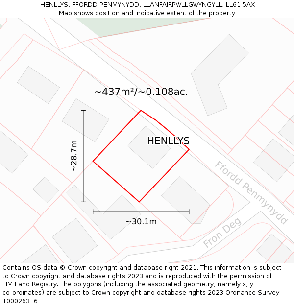 HENLLYS, FFORDD PENMYNYDD, LLANFAIRPWLLGWYNGYLL, LL61 5AX: Plot and title map