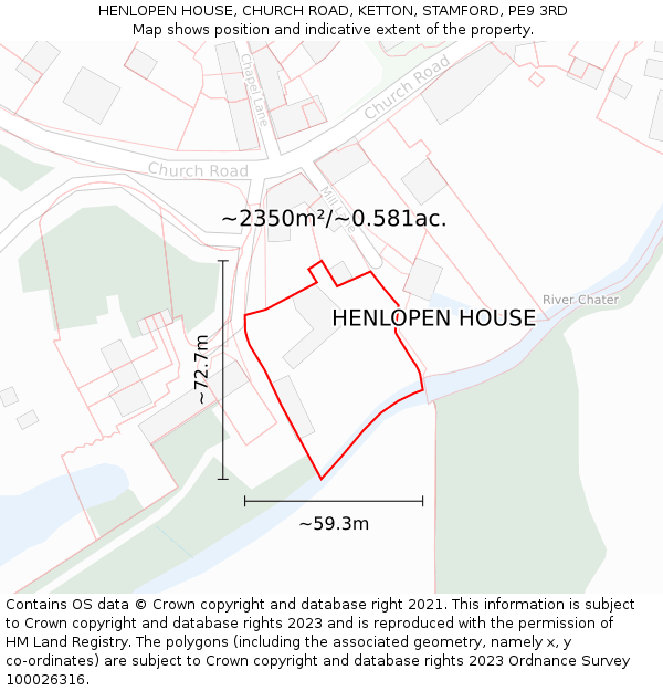 HENLOPEN HOUSE, CHURCH ROAD, KETTON, STAMFORD, PE9 3RD: Plot and title map