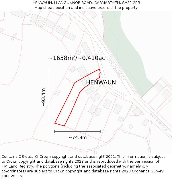 HENWAUN, LLANGUNNOR ROAD, CARMARTHEN, SA31 2PB: Plot and title map