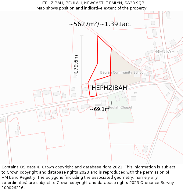 HEPHZIBAH, BEULAH, NEWCASTLE EMLYN, SA38 9QB: Plot and title map