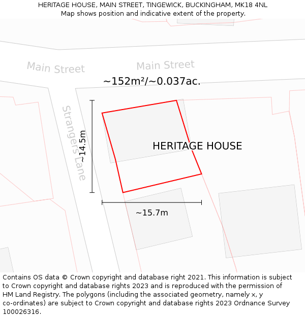 HERITAGE HOUSE, MAIN STREET, TINGEWICK, BUCKINGHAM, MK18 4NL: Plot and title map