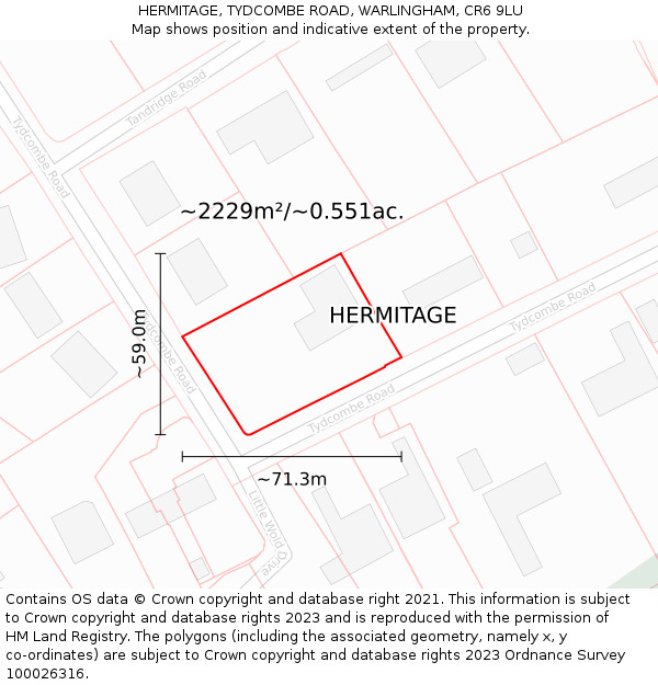 HERMITAGE, TYDCOMBE ROAD, WARLINGHAM, CR6 9LU: Plot and title map