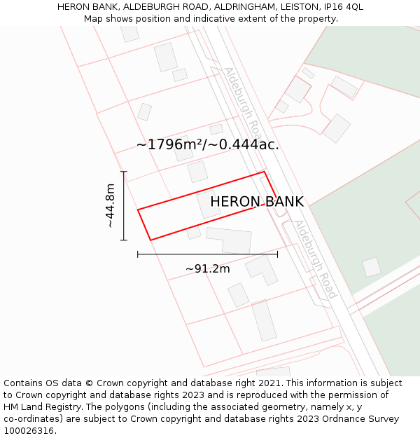 HERON BANK, ALDEBURGH ROAD, ALDRINGHAM, LEISTON, IP16 4QL: Plot and title map