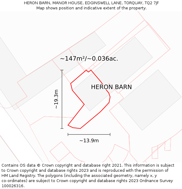 HERON BARN, MANOR HOUSE, EDGINSWELL LANE, TORQUAY, TQ2 7JF: Plot and title map