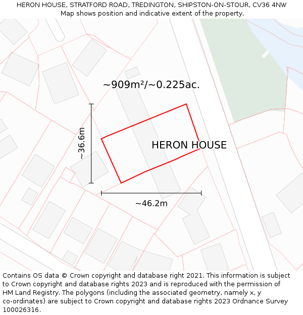 HERON HOUSE, STRATFORD ROAD, TREDINGTON, SHIPSTON-ON-STOUR, CV36 4NW: Plot and title map