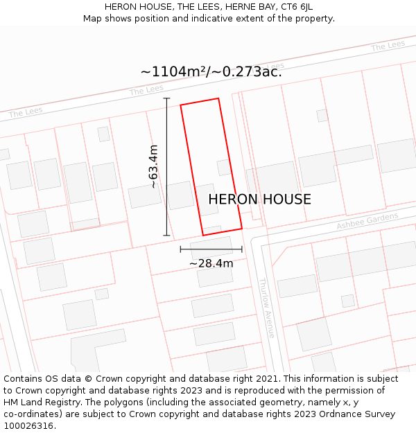 HERON HOUSE, THE LEES, HERNE BAY, CT6 6JL: Plot and title map