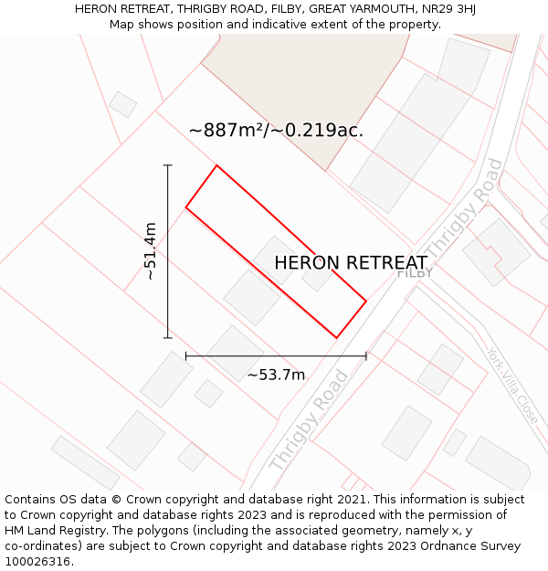 HERON RETREAT, THRIGBY ROAD, FILBY, GREAT YARMOUTH, NR29 3HJ: Plot and title map
