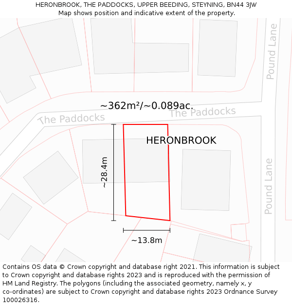HERONBROOK, THE PADDOCKS, UPPER BEEDING, STEYNING, BN44 3JW: Plot and title map