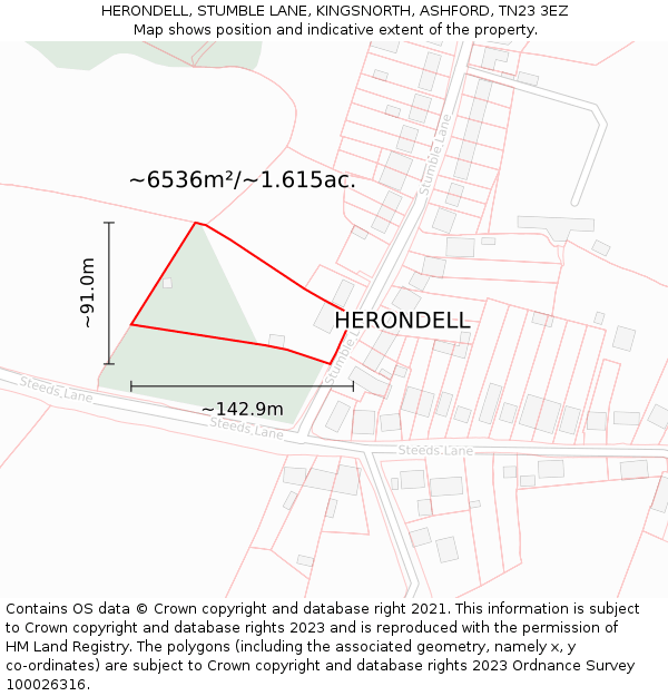 HERONDELL, STUMBLE LANE, KINGSNORTH, ASHFORD, TN23 3EZ: Plot and title map