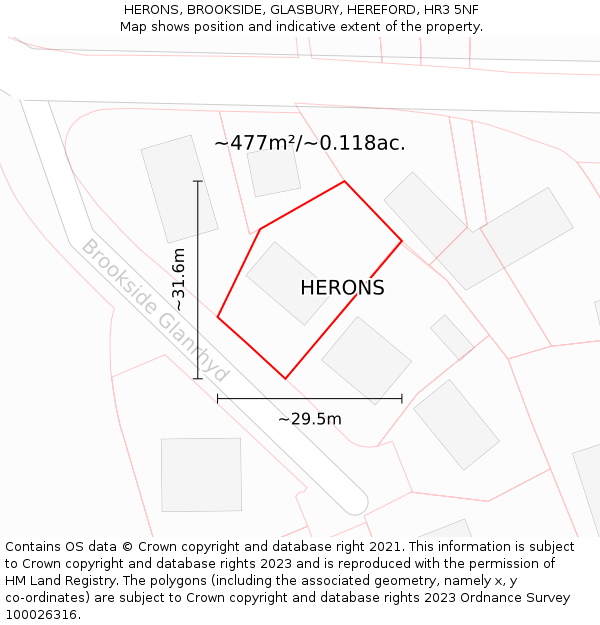 HERONS, BROOKSIDE, GLASBURY, HEREFORD, HR3 5NF: Plot and title map
