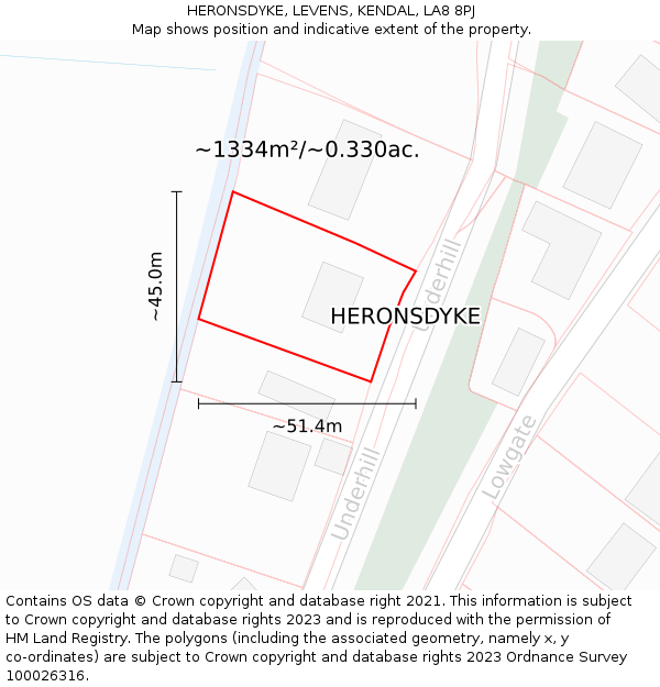 HERONSDYKE, LEVENS, KENDAL, LA8 8PJ: Plot and title map