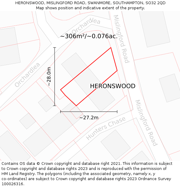 HERONSWOOD, MISLINGFORD ROAD, SWANMORE, SOUTHAMPTON, SO32 2QD: Plot and title map