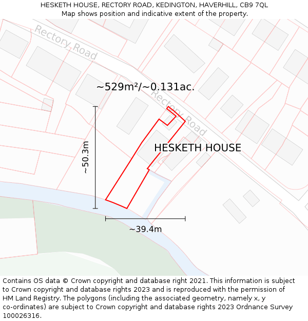 HESKETH HOUSE, RECTORY ROAD, KEDINGTON, HAVERHILL, CB9 7QL: Plot and title map