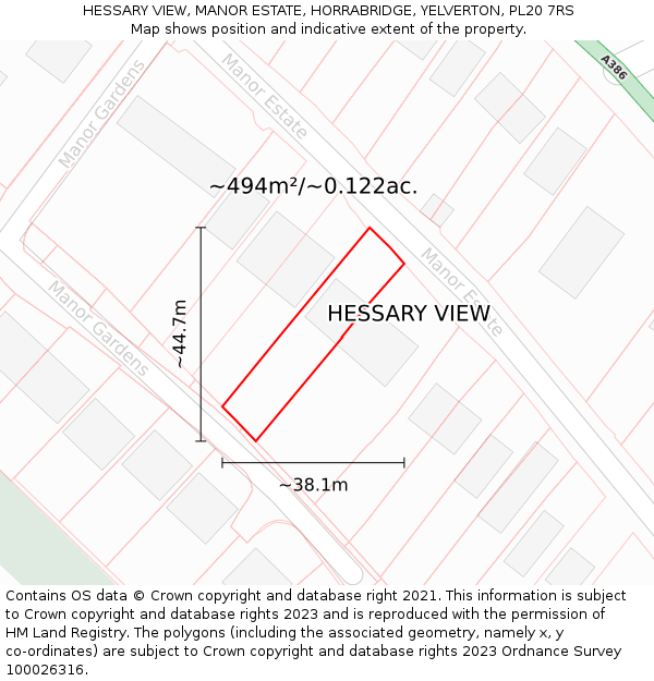 HESSARY VIEW, MANOR ESTATE, HORRABRIDGE, YELVERTON, PL20 7RS: Plot and title map
