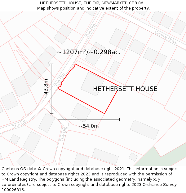 HETHERSETT HOUSE, THE DIP, NEWMARKET, CB8 8AH: Plot and title map