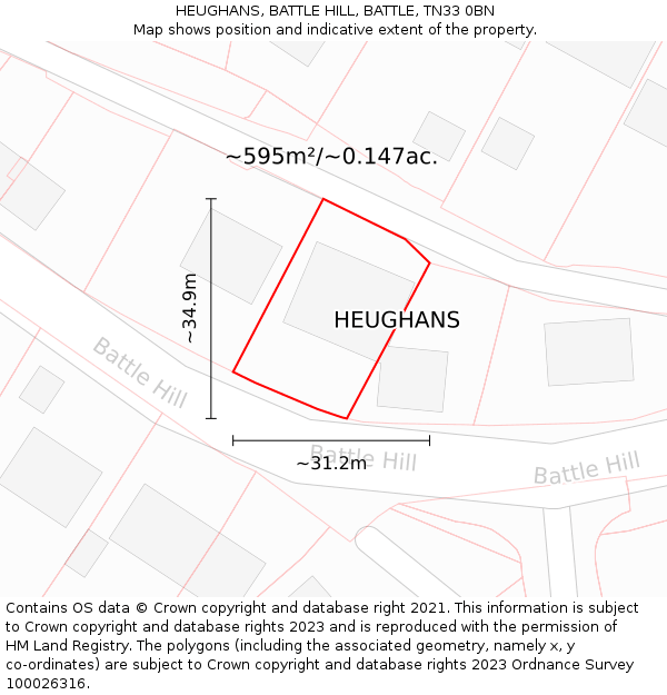 HEUGHANS, BATTLE HILL, BATTLE, TN33 0BN: Plot and title map