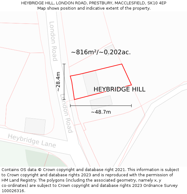 HEYBRIDGE HILL, LONDON ROAD, PRESTBURY, MACCLESFIELD, SK10 4EP: Plot and title map