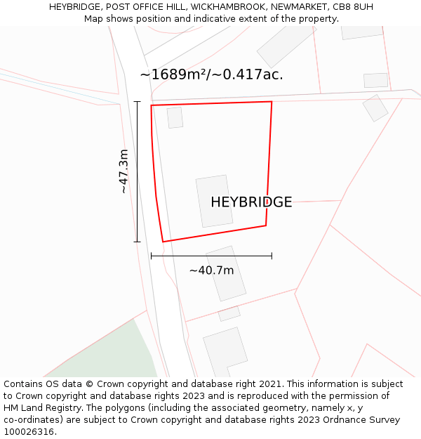 HEYBRIDGE, POST OFFICE HILL, WICKHAMBROOK, NEWMARKET, CB8 8UH: Plot and title map