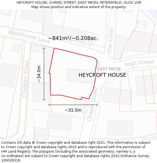 HEYCROFT HOUSE, CHAPEL STREET, EAST MEON, PETERSFIELD, GU32 1NR: Plot and title map