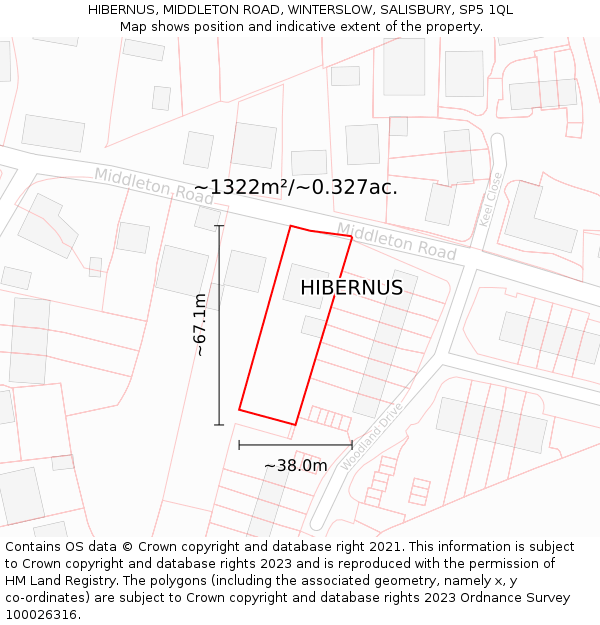 HIBERNUS, MIDDLETON ROAD, WINTERSLOW, SALISBURY, SP5 1QL: Plot and title map