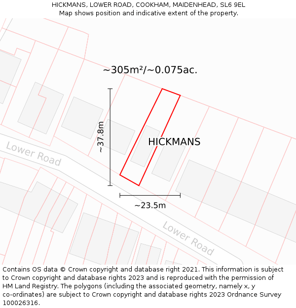 HICKMANS, LOWER ROAD, COOKHAM, MAIDENHEAD, SL6 9EL: Plot and title map
