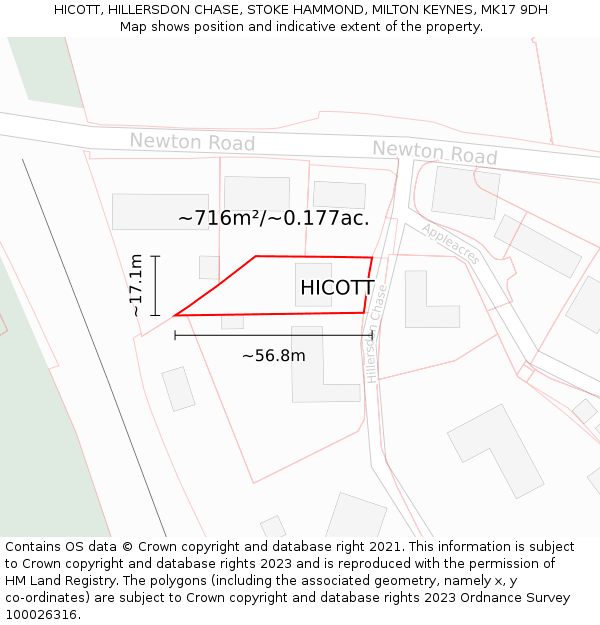 HICOTT, HILLERSDON CHASE, STOKE HAMMOND, MILTON KEYNES, MK17 9DH: Plot and title map