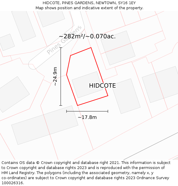 HIDCOTE, PINES GARDENS, NEWTOWN, SY16 1EY: Plot and title map