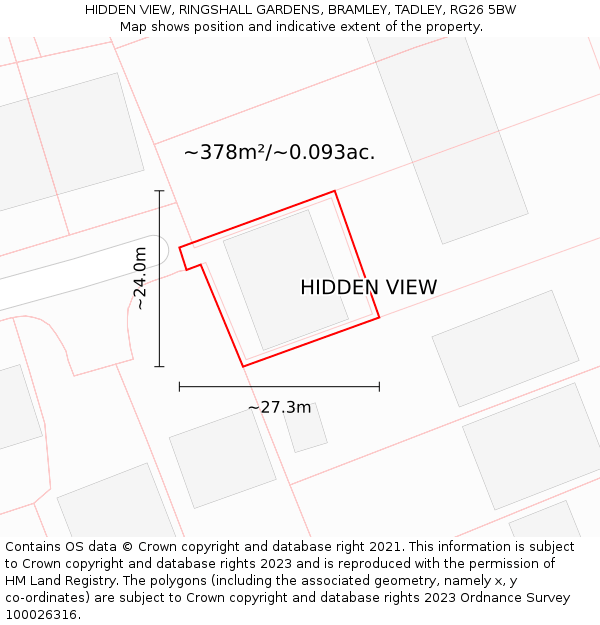 HIDDEN VIEW, RINGSHALL GARDENS, BRAMLEY, TADLEY, RG26 5BW: Plot and title map