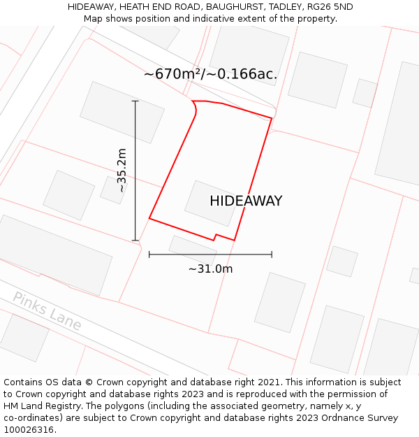 HIDEAWAY, HEATH END ROAD, BAUGHURST, TADLEY, RG26 5ND: Plot and title map