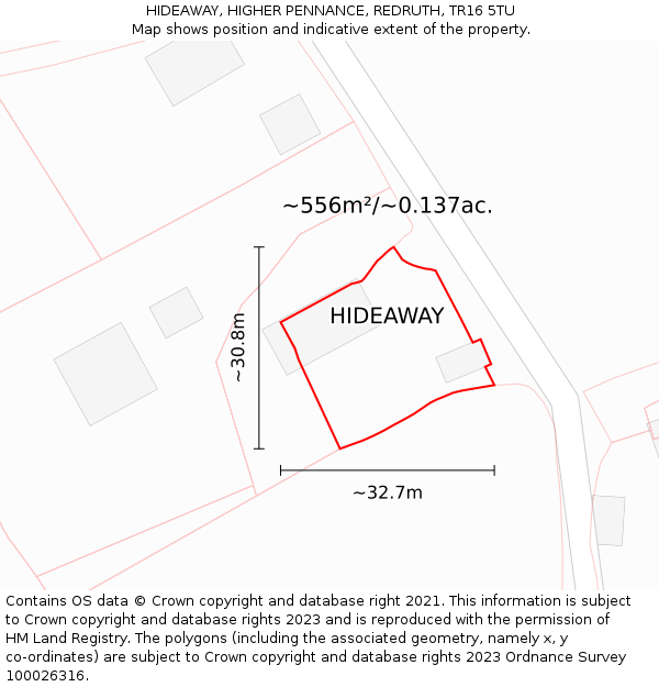 HIDEAWAY, HIGHER PENNANCE, REDRUTH, TR16 5TU: Plot and title map