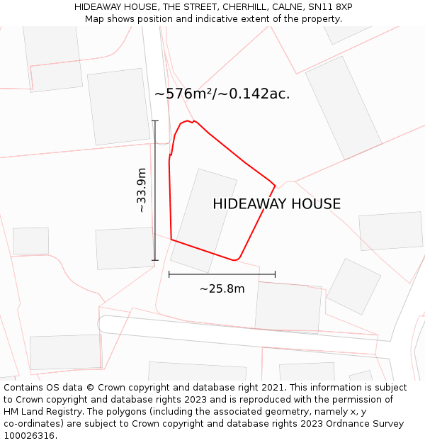 HIDEAWAY HOUSE, THE STREET, CHERHILL, CALNE, SN11 8XP: Plot and title map