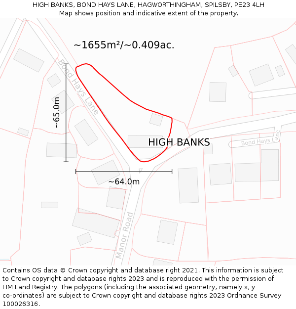 HIGH BANKS, BOND HAYS LANE, HAGWORTHINGHAM, SPILSBY, PE23 4LH: Plot and title map