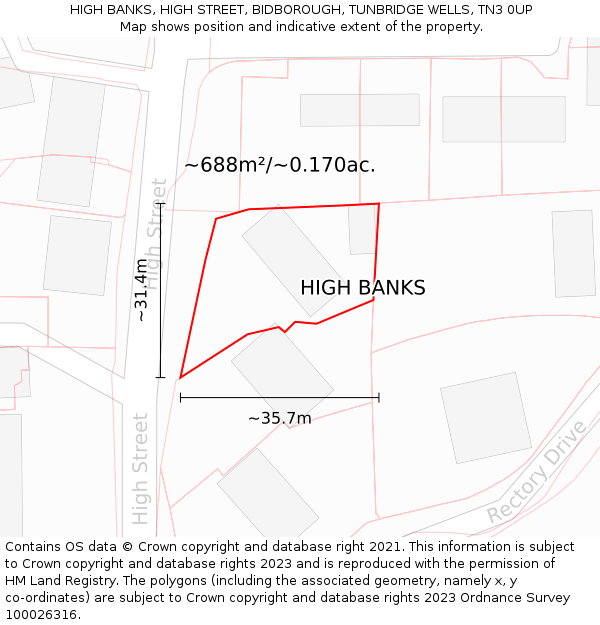 HIGH BANKS, HIGH STREET, BIDBOROUGH, TUNBRIDGE WELLS, TN3 0UP: Plot and title map