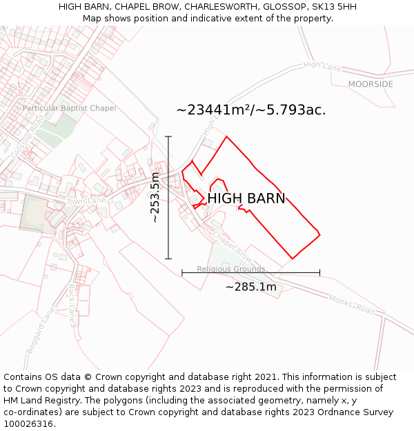 HIGH BARN, CHAPEL BROW, CHARLESWORTH, GLOSSOP, SK13 5HH: Plot and title map