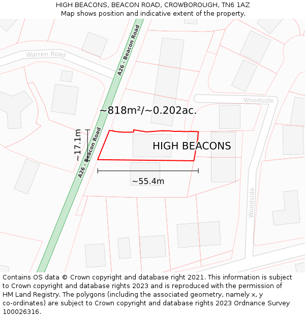 HIGH BEACONS, BEACON ROAD, CROWBOROUGH, TN6 1AZ: Plot and title map