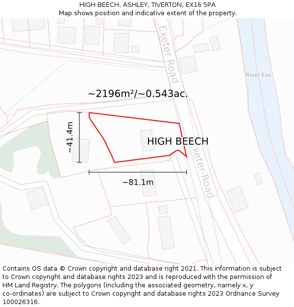 HIGH BEECH, ASHLEY, TIVERTON, EX16 5PA: Plot and title map