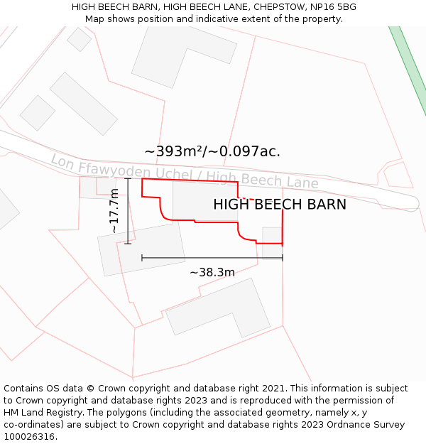 HIGH BEECH BARN, HIGH BEECH LANE, CHEPSTOW, NP16 5BG: Plot and title map