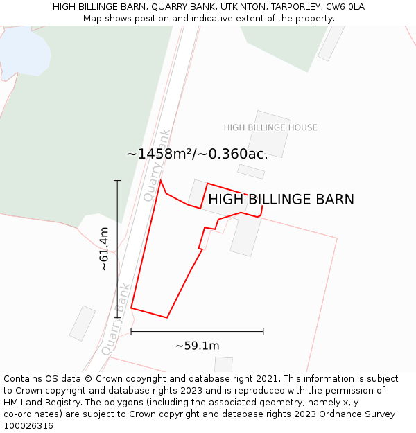 HIGH BILLINGE BARN, QUARRY BANK, UTKINTON, TARPORLEY, CW6 0LA: Plot and title map