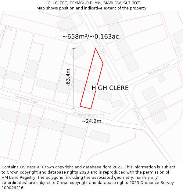 HIGH CLERE, SEYMOUR PLAIN, MARLOW, SL7 3BZ: Plot and title map