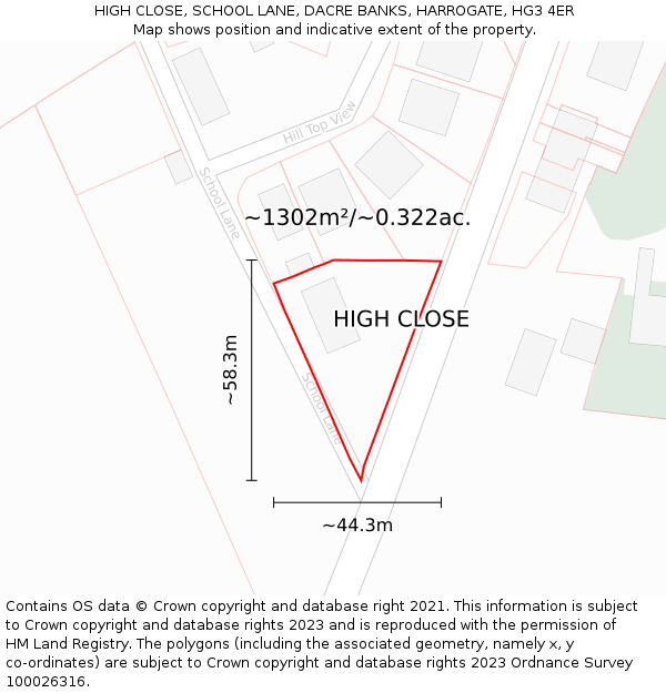 HIGH CLOSE, SCHOOL LANE, DACRE BANKS, HARROGATE, HG3 4ER: Plot and title map