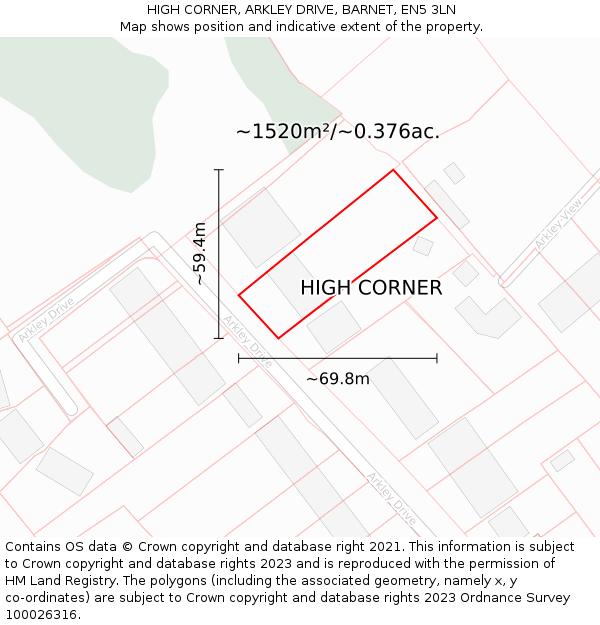 HIGH CORNER, ARKLEY DRIVE, BARNET, EN5 3LN: Plot and title map