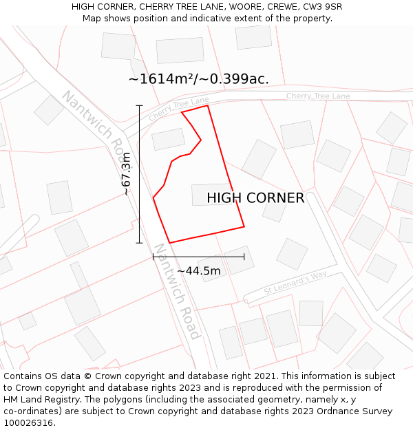 HIGH CORNER, CHERRY TREE LANE, WOORE, CREWE, CW3 9SR: Plot and title map