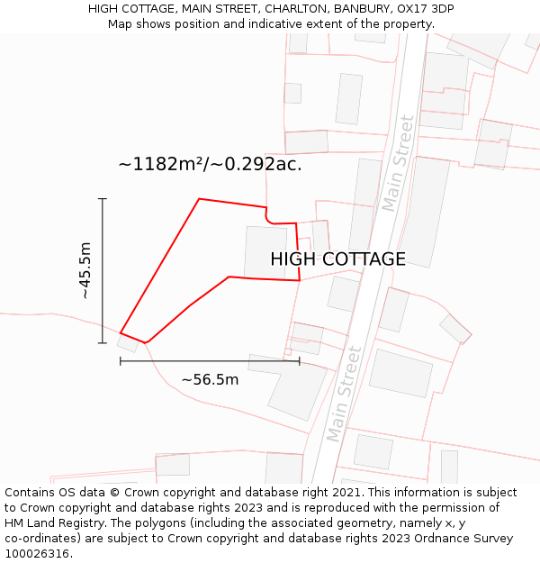 HIGH COTTAGE, MAIN STREET, CHARLTON, BANBURY, OX17 3DP: Plot and title map