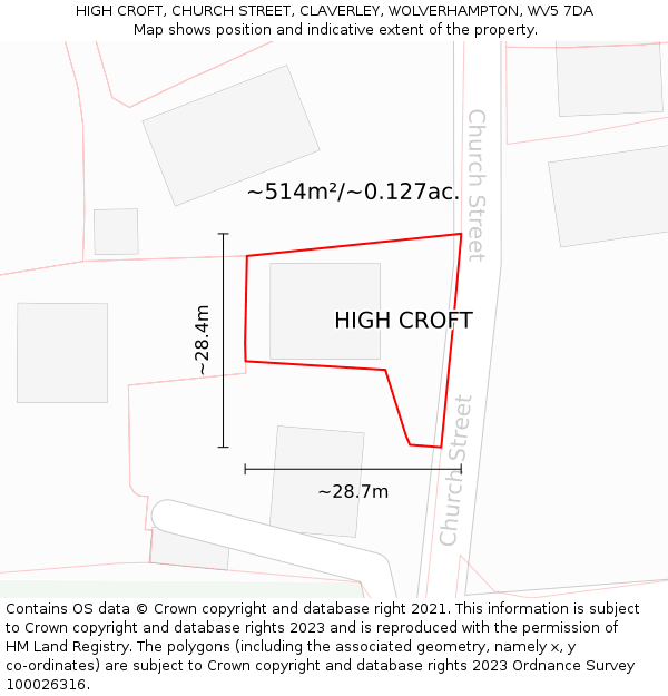 HIGH CROFT, CHURCH STREET, CLAVERLEY, WOLVERHAMPTON, WV5 7DA: Plot and title map