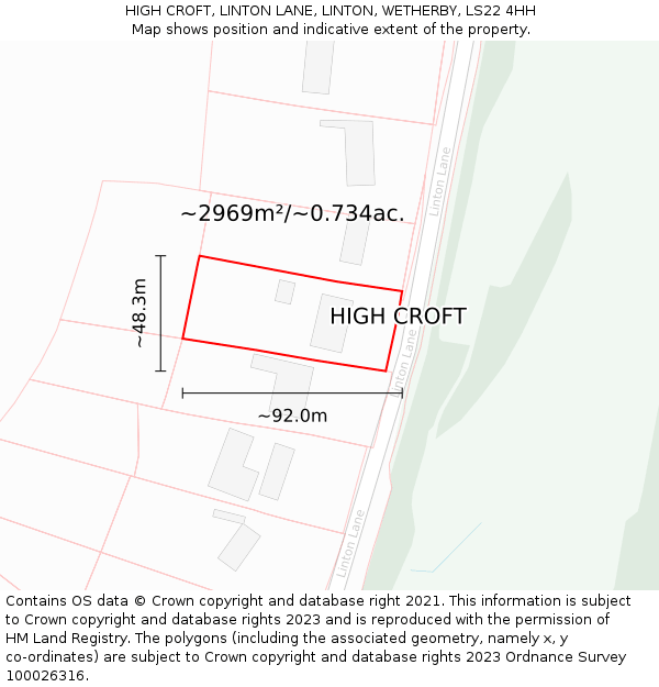HIGH CROFT, LINTON LANE, LINTON, WETHERBY, LS22 4HH: Plot and title map